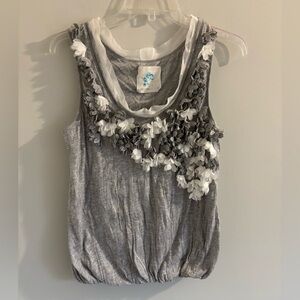 Anthropologie Shabby Chic Gray & White Floral Embellished Sleeveless Top NWT Sm